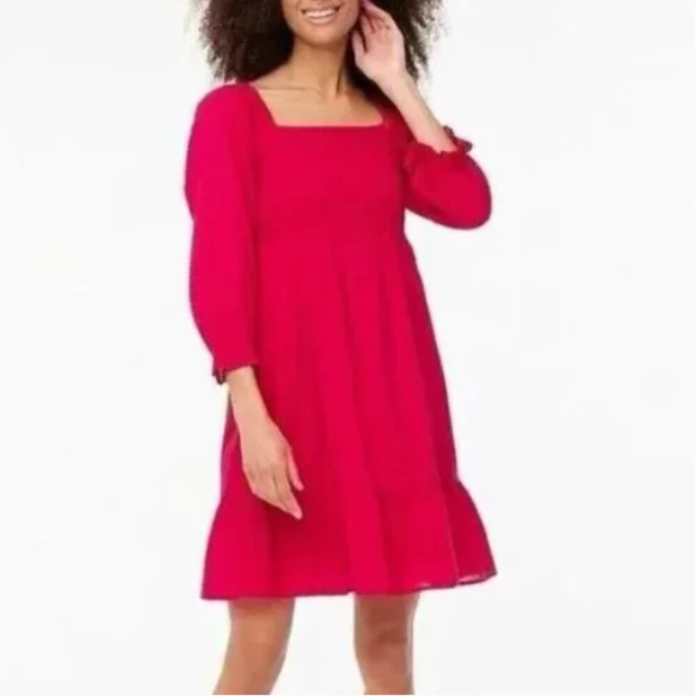 J. Crew‎ Smocked Clip Dot Puff Sleeve Mini Dress in Pink S